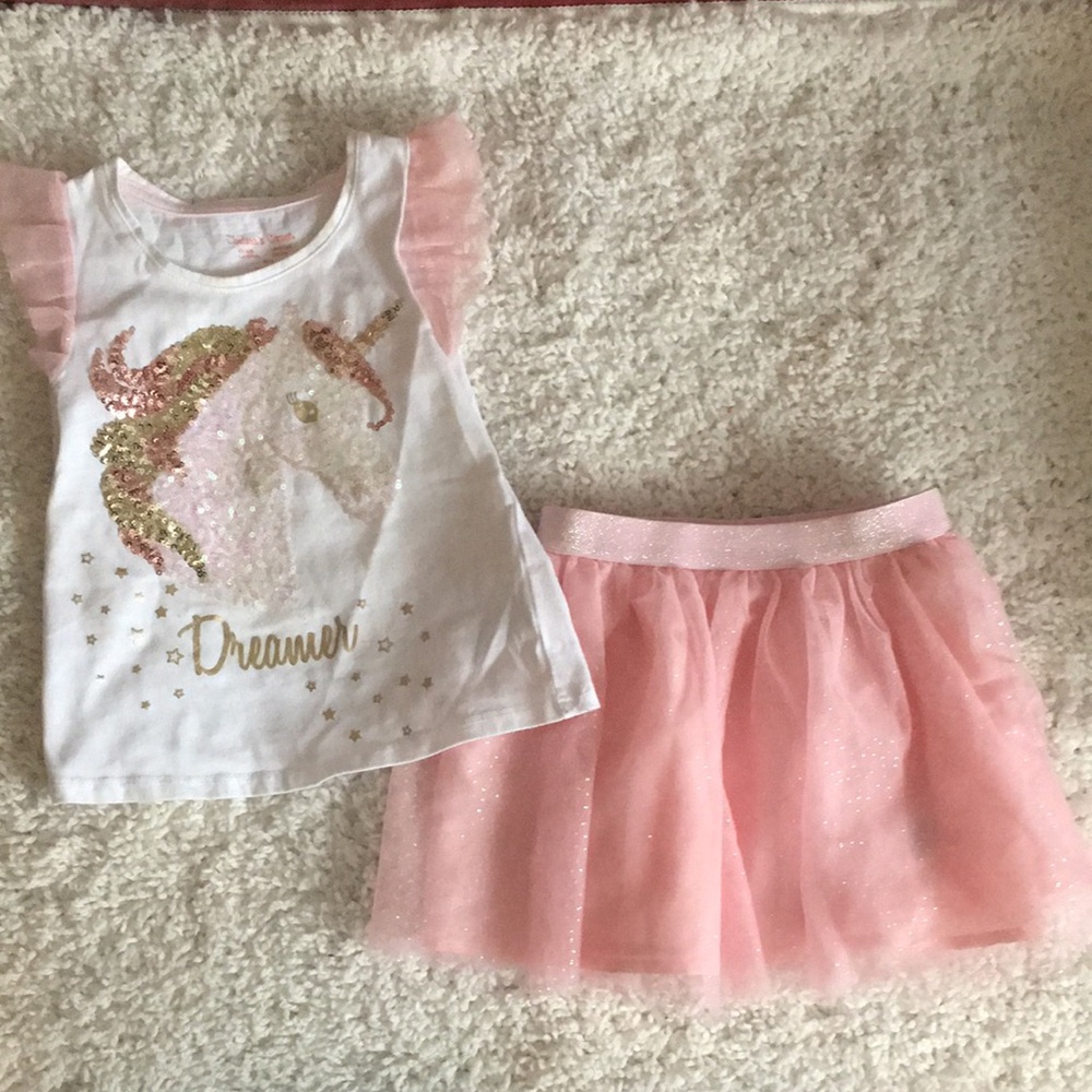 💚 BOGO Chelsea’s Corner Unicorn Dreamer T-Shirt and Pink Tulle Skirt Set: Size 4